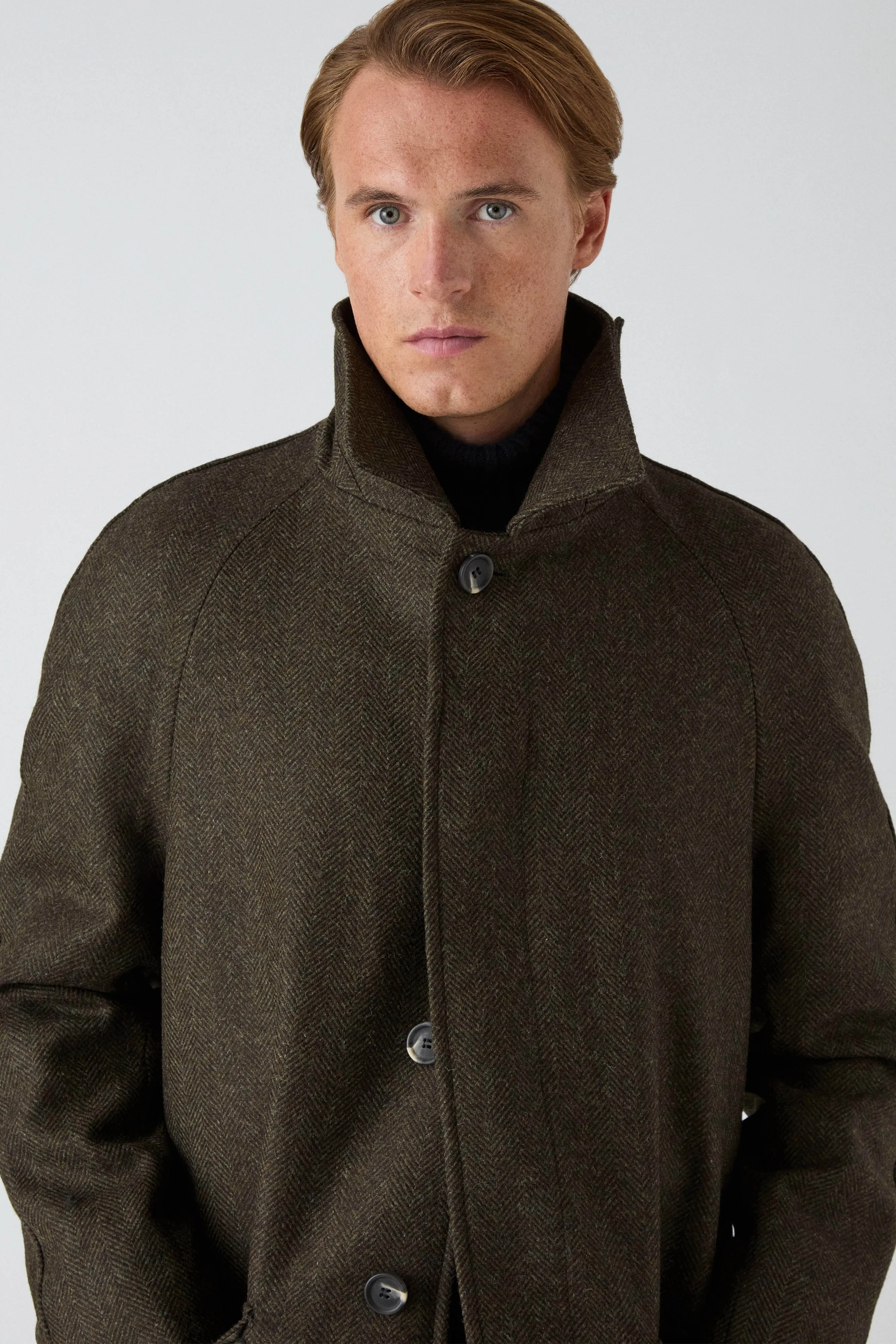 TearResistantFabric Nelson Tweed Raglan Coat - Brown/Green