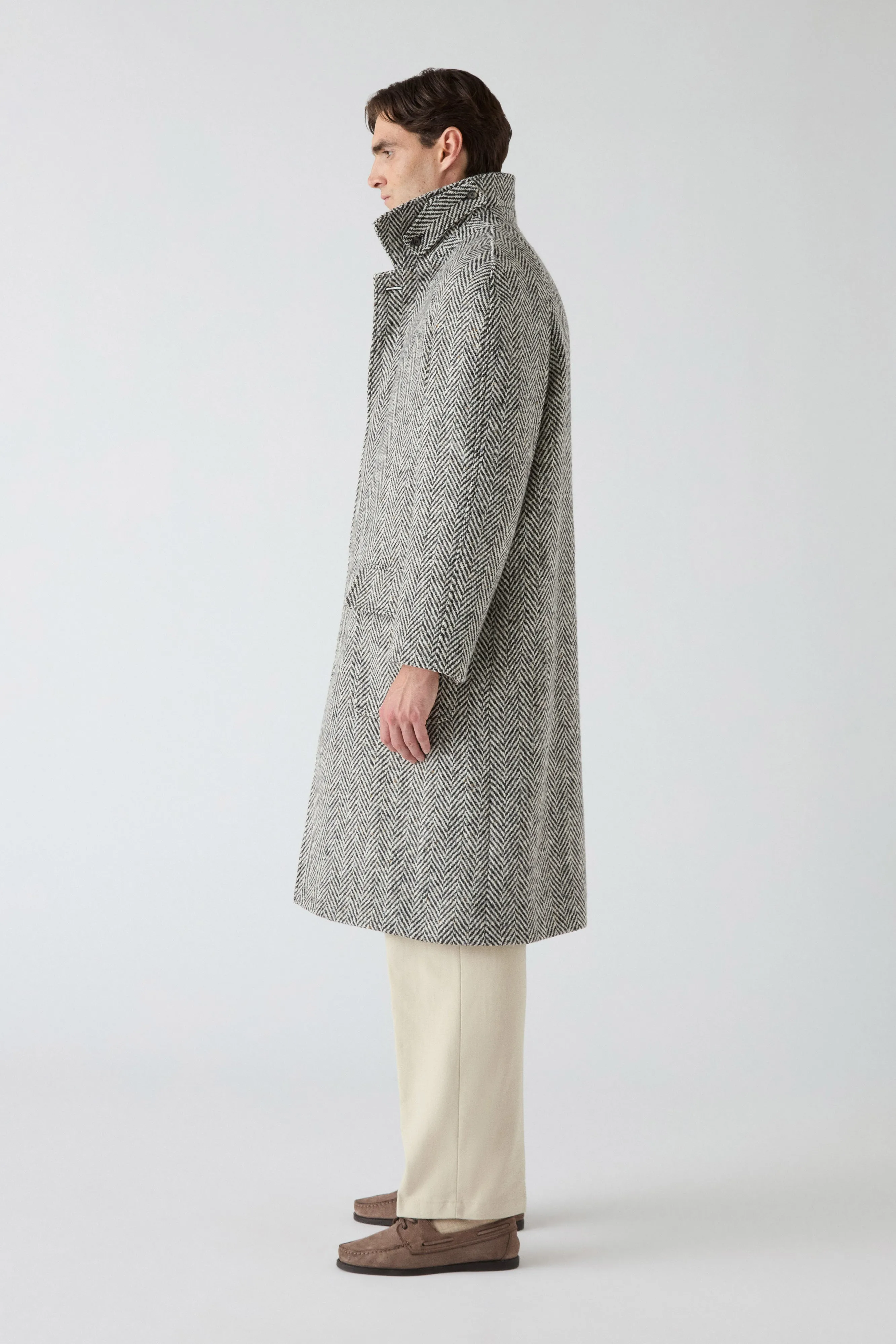 Lightweight Waterproof Jacket Durable Design Nelson Tweed Raglan Coat - Charcoal/Cream
