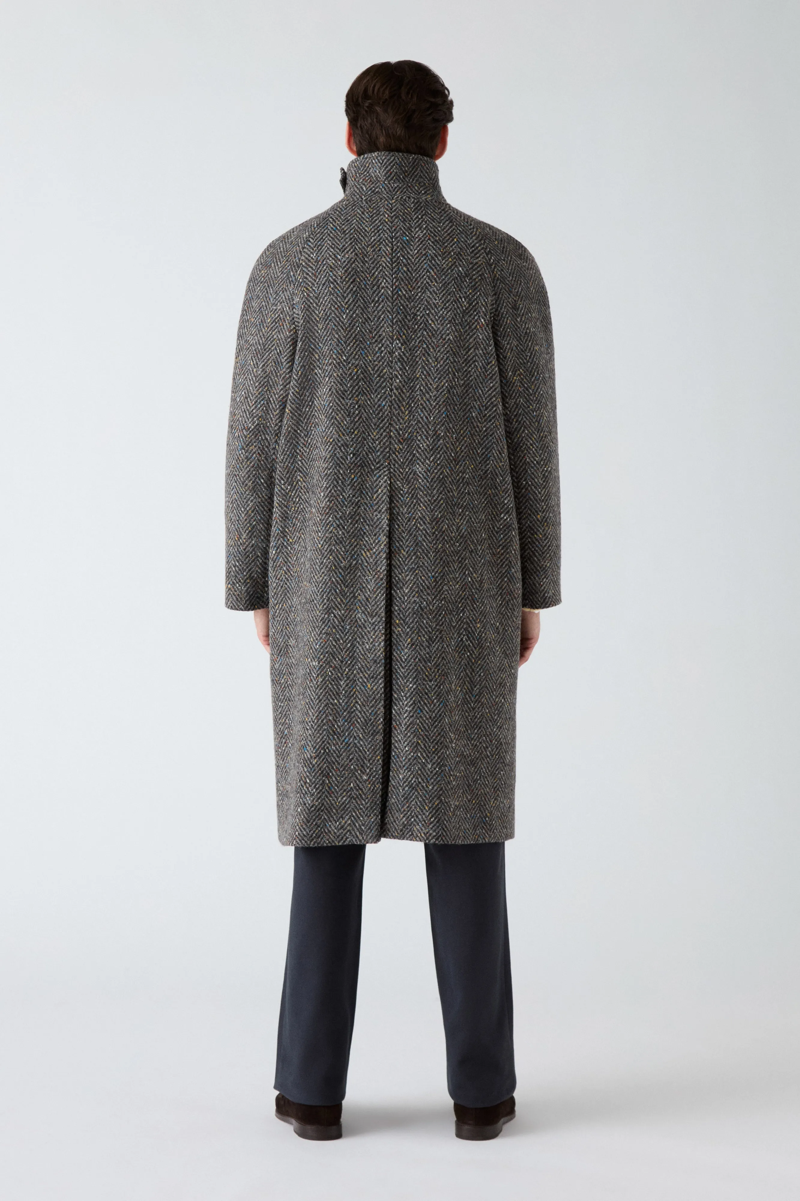 All Day Comfort Design Plaid Print Nelson Tweed Raglan Coat - Dark Grey/Multicolour