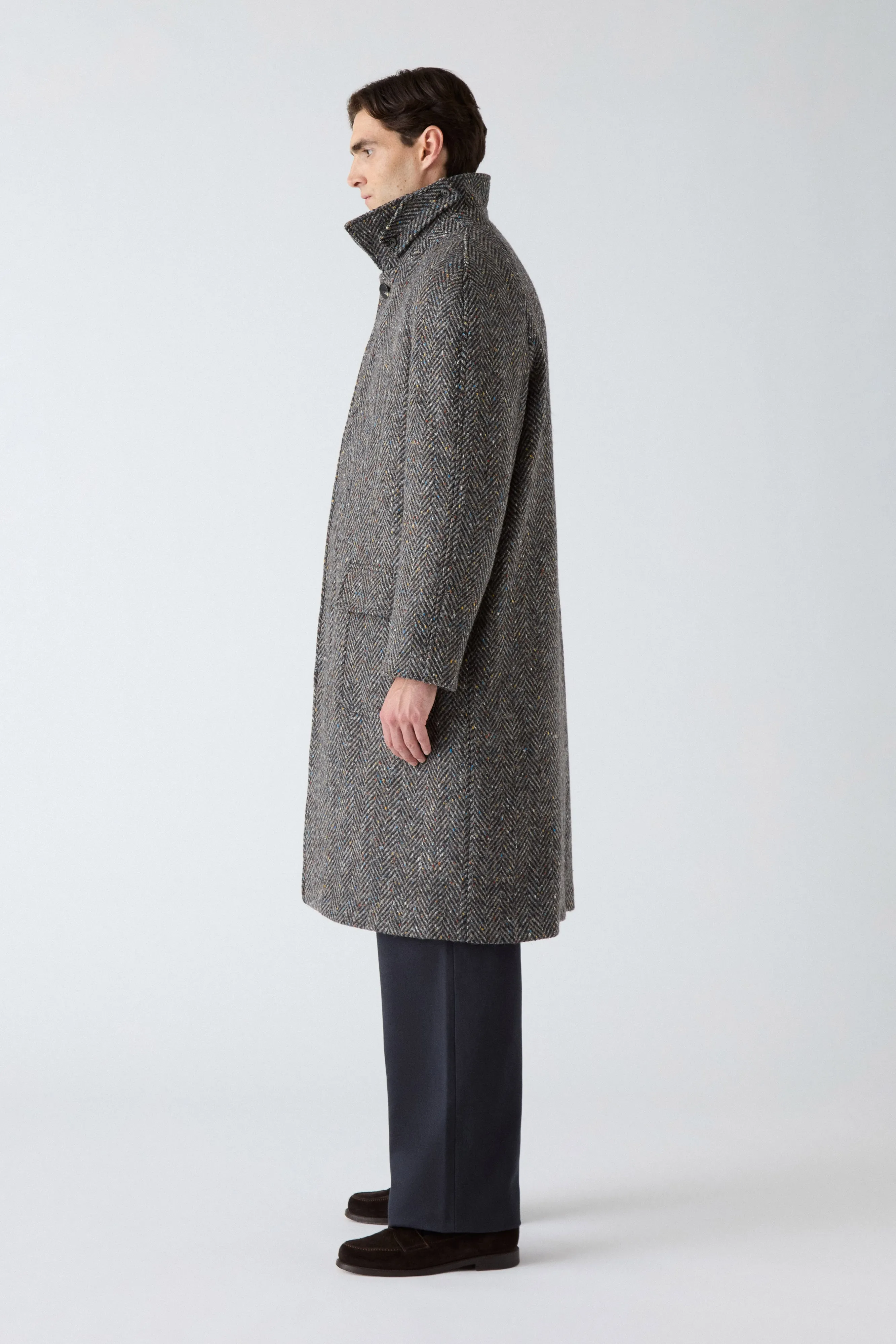 Nelson Tweed Raglan Coat - Dark Grey/Multicolour windproof