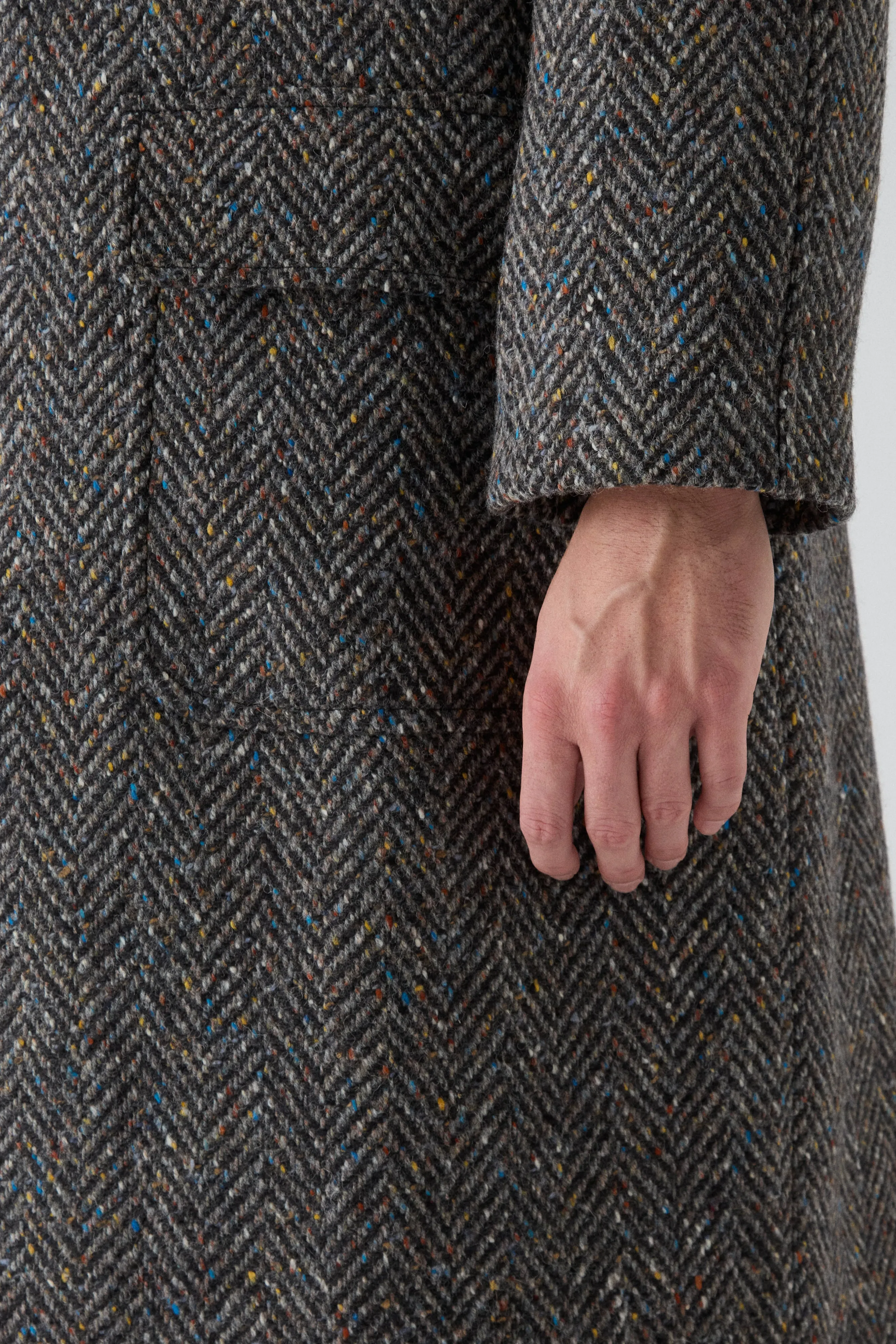 HoodedStyle AbrasionResistant Surface Nelson Tweed Raglan Coat - Dark Grey/Multicolour