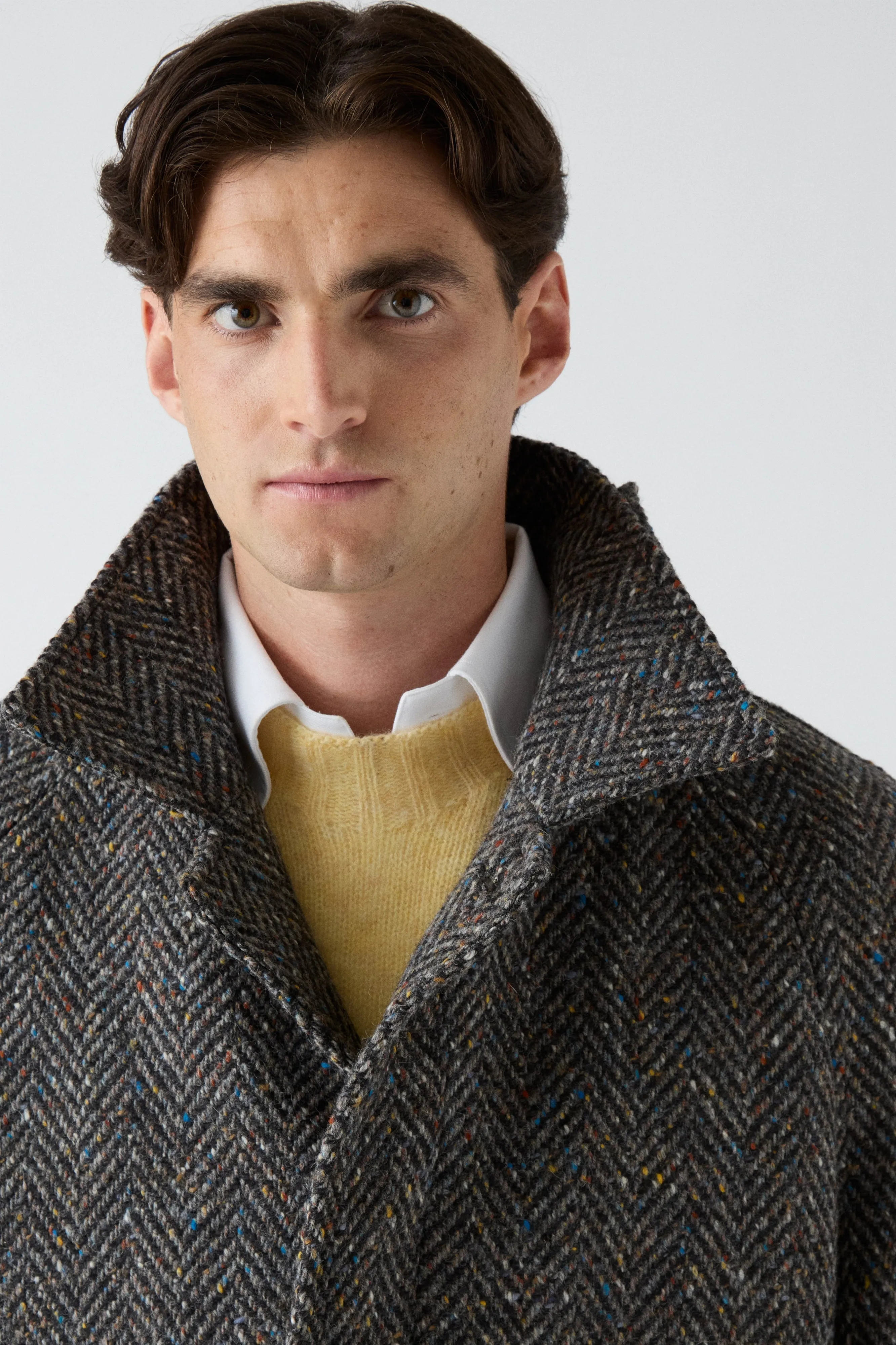 NonIrritatingLining QuiltedPattern Nelson Tweed Raglan Coat - Dark Grey/Multicolour