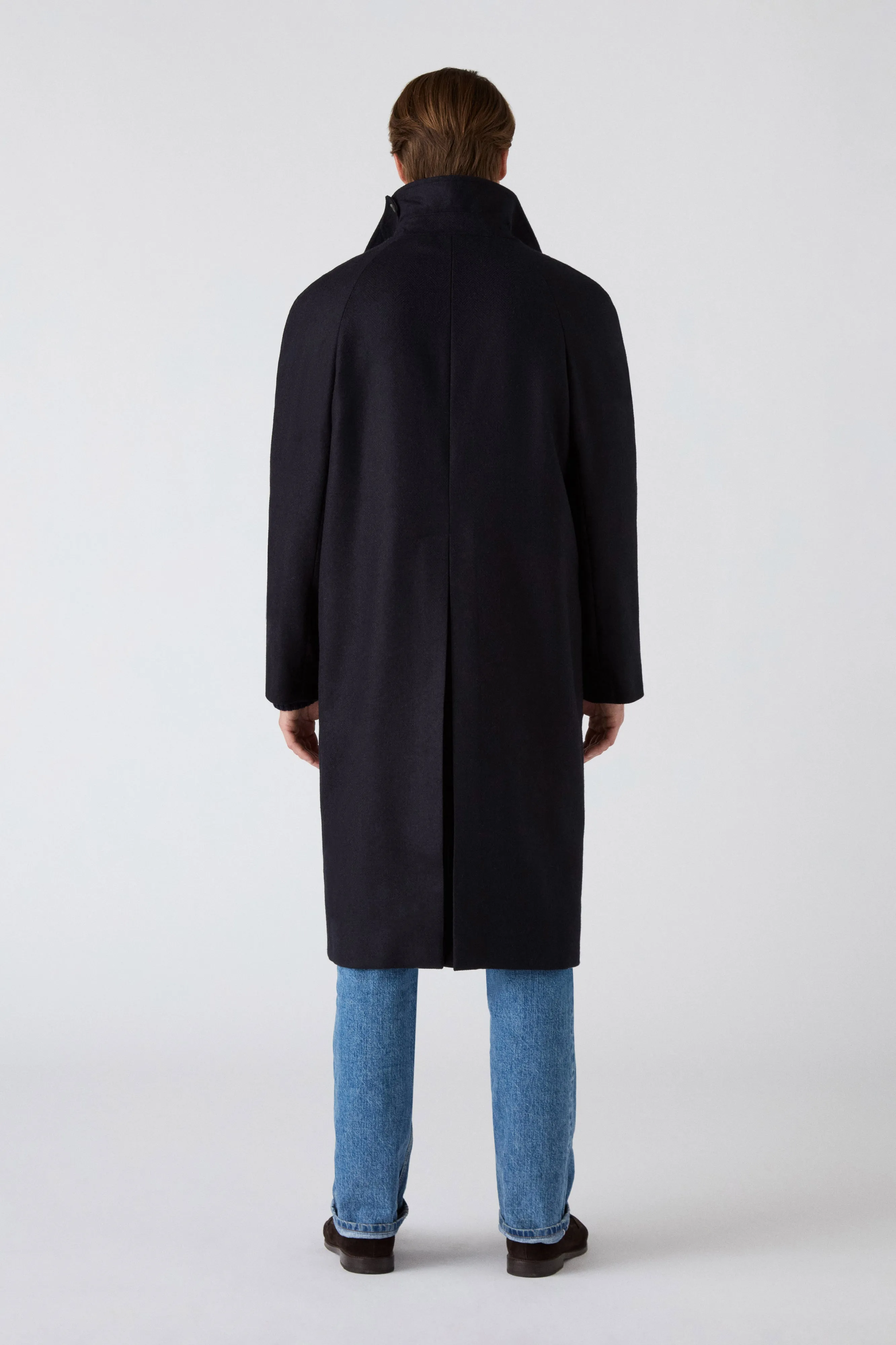 Hypoallergenic Padding Nelson Tweed Raglan Coat - Navy
