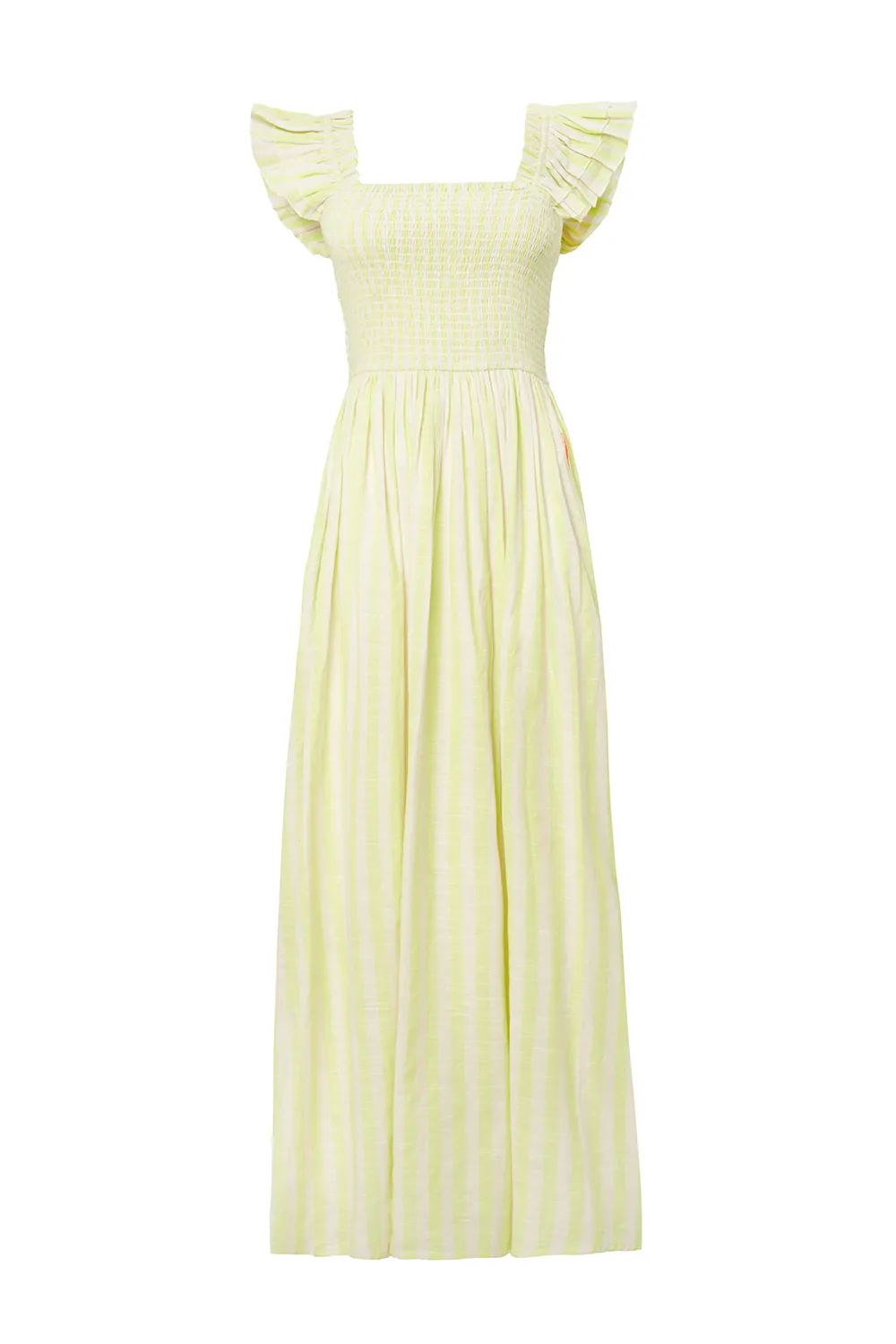 Neon Yellow with Ivory Stripe Maxi Sundress Beaded-Sleeve