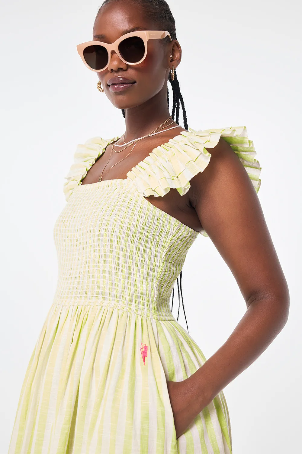 Minimalist Look Neon Yellow with Ivory Stripe Maxi Sundress