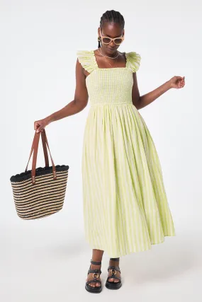 Neon Yellow with Ivory Stripe Maxi Sundress Fit Focused
