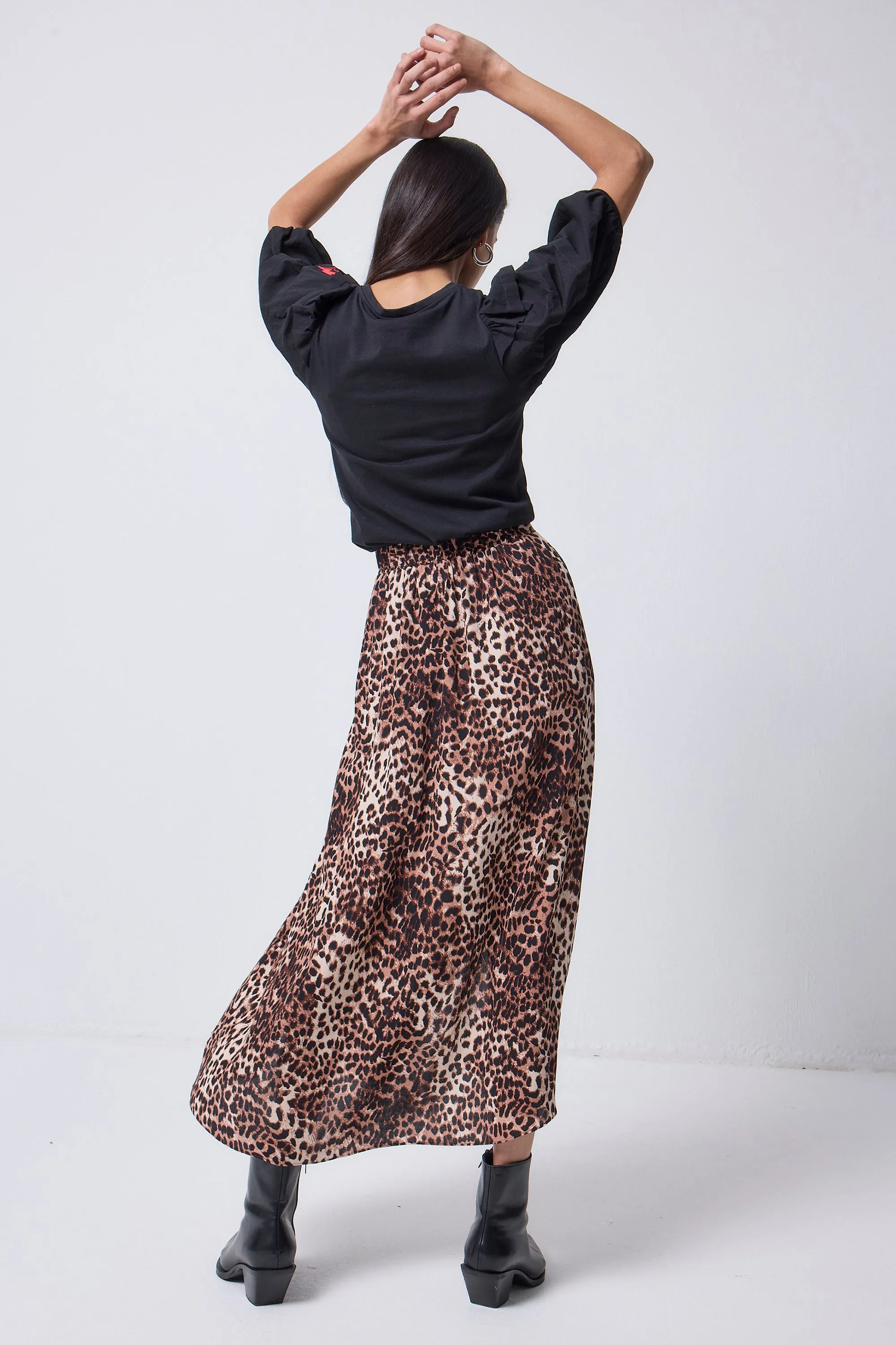 Fresh Style Heritage Brand Neutral with Black Cheetah Split Front Skirt