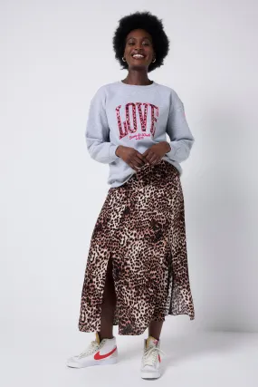 Neutral with Black Cheetah Split Front Skirt Draped Design