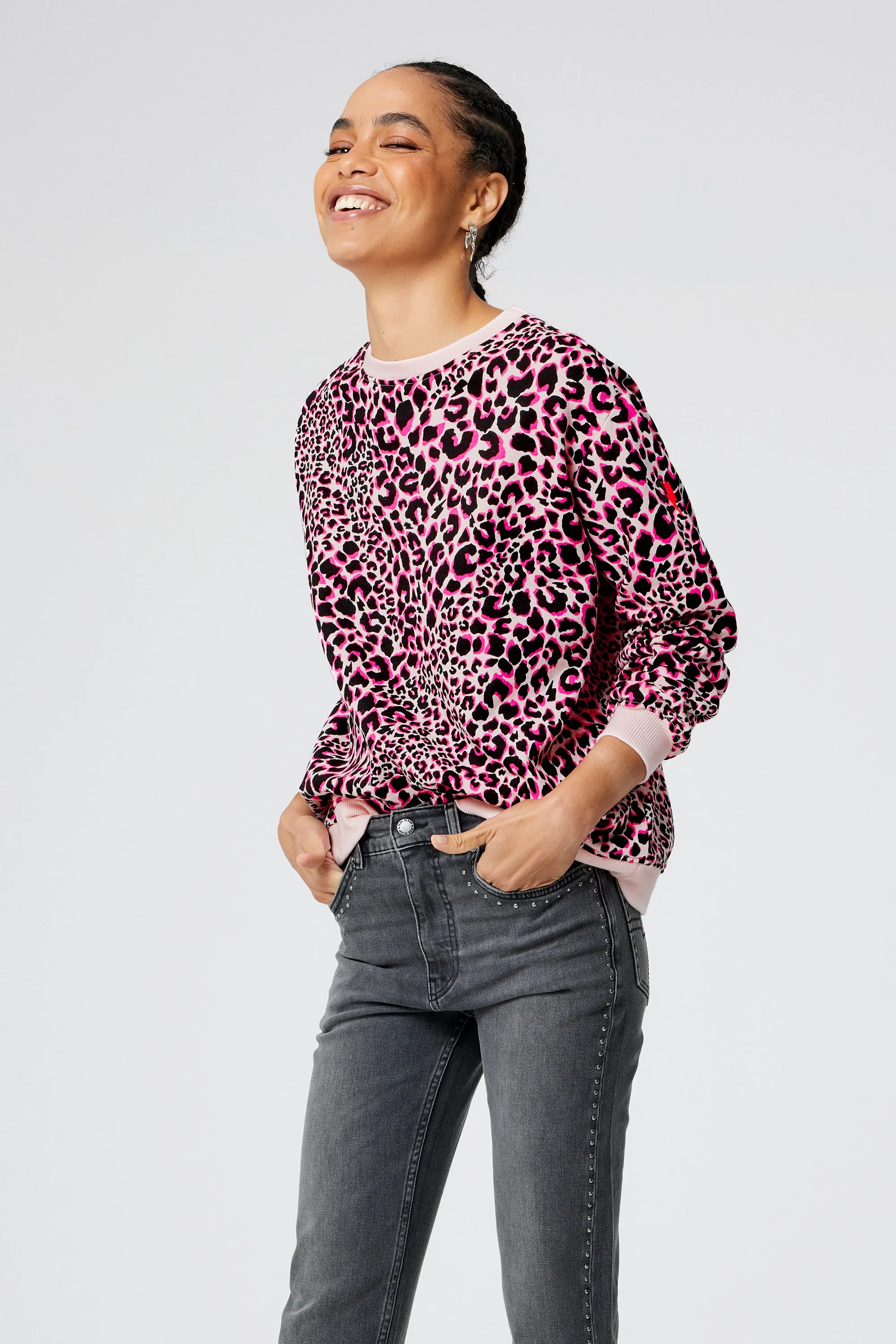 Easy to Carry thermal Neutral with Pink and Black Rock and Roll Leopard Oversized Sweatshirt