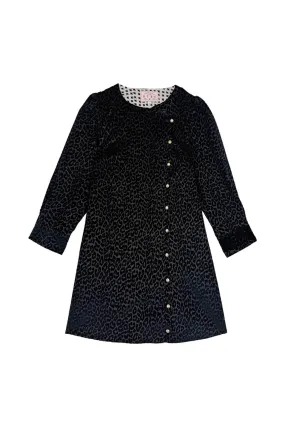 Refined Aesthetic Long Sleeve Scallop Shift Dress - Black Cheetah Corduroy