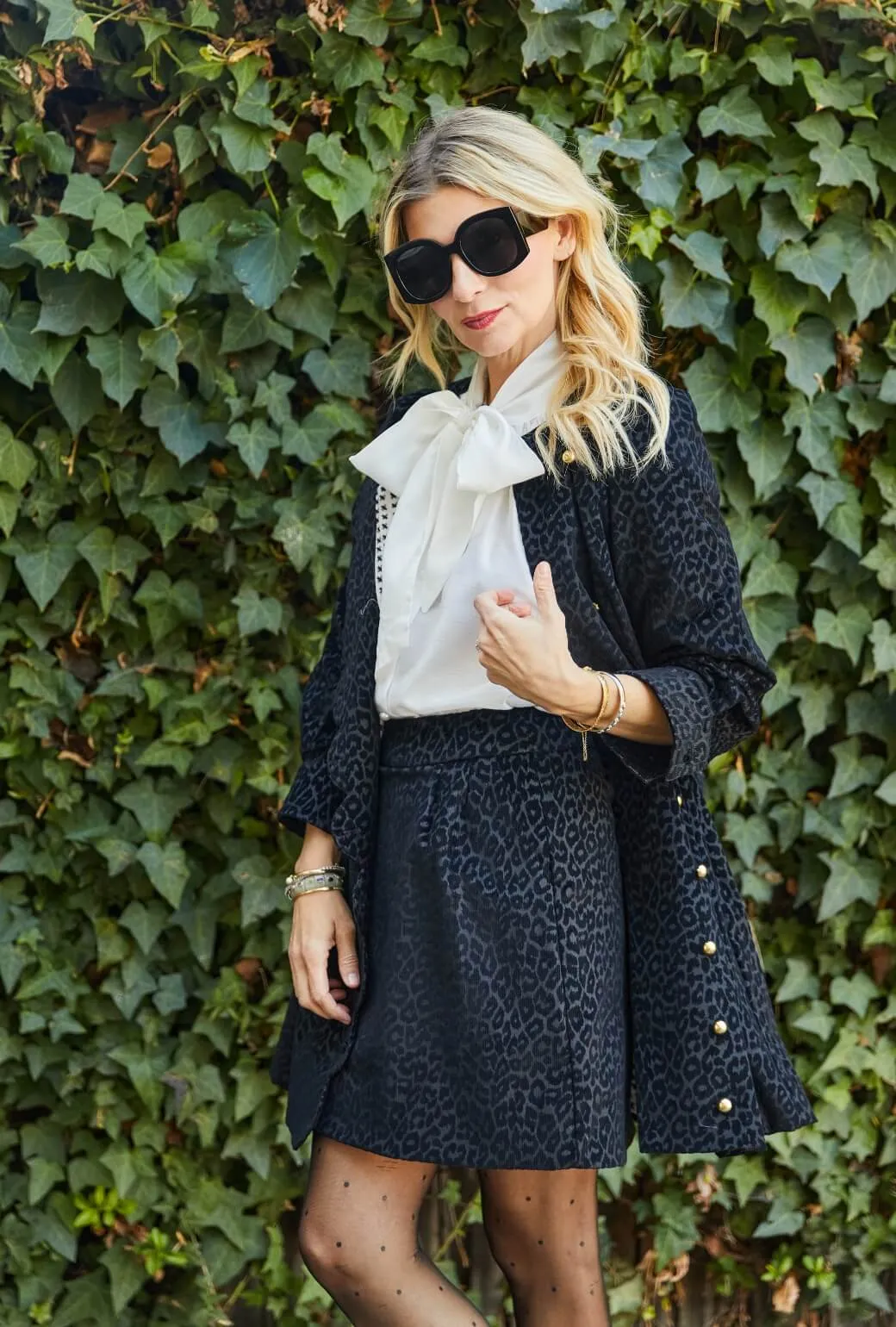 Urban Ready Long Sleeve Scallop Shift Dress - Black Cheetah Corduroy