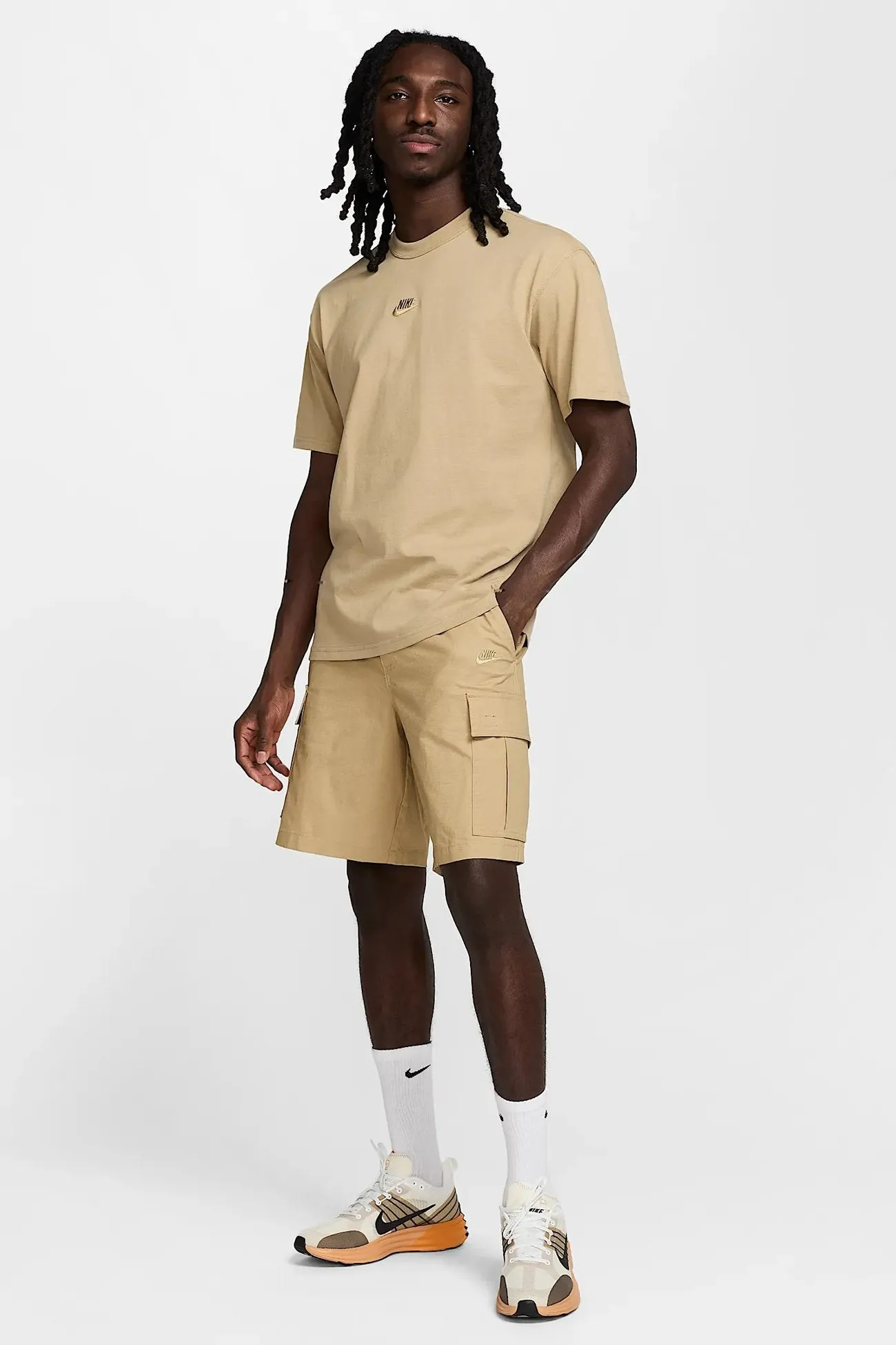 Nike Sportswear Premium Essentials Tee Parachute Beige Hidden Pocket Design