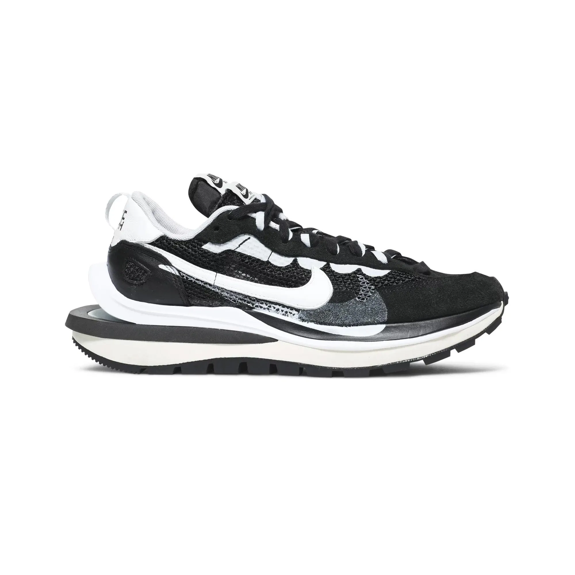 Nike Vaporwaffle x Sacai 'Black White' (2020) Reinforced Heel Cap Mid Foot Lockdown