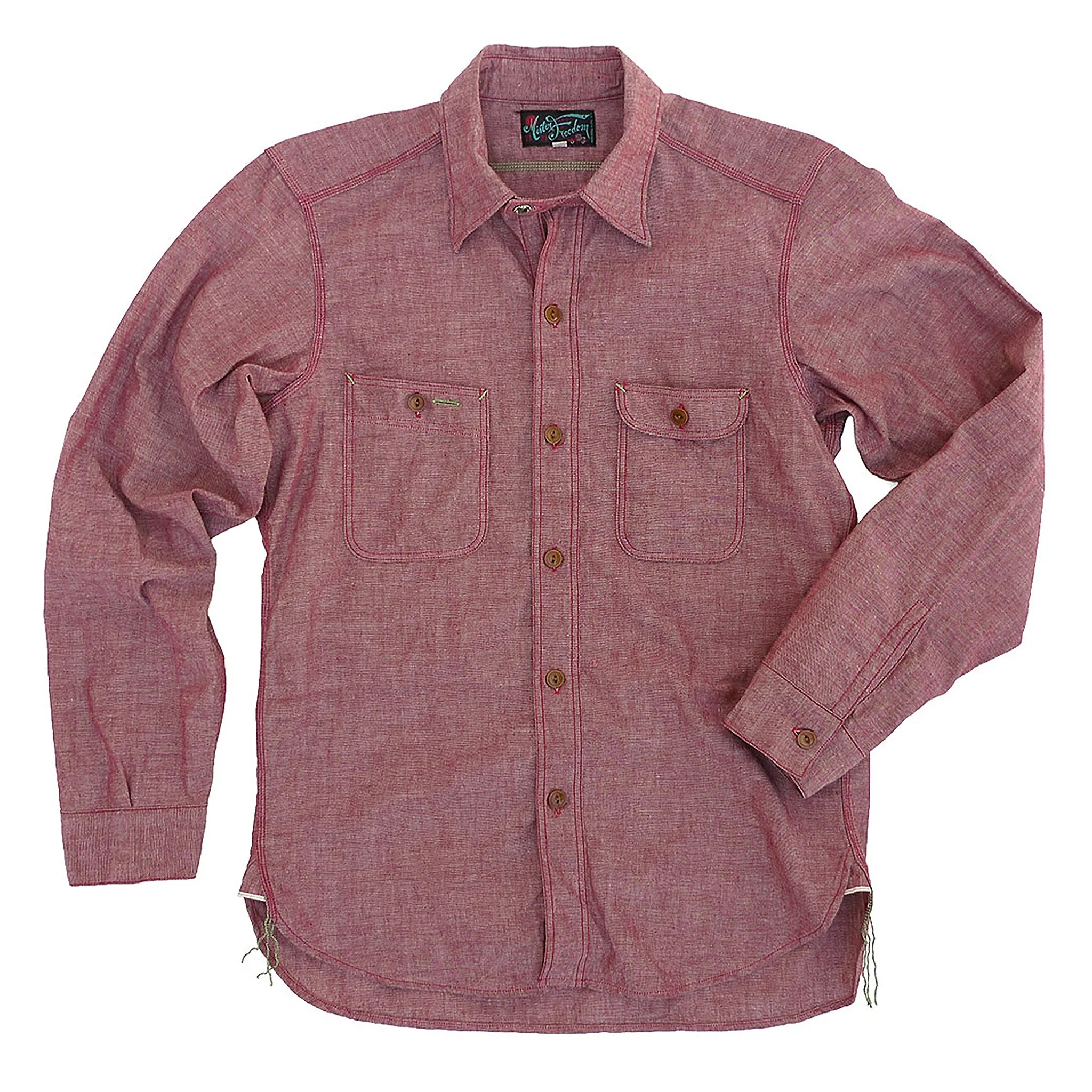 Nixon Shirt - Red Chambray - Warehouse Quick Dry Construction Asymmetrical Cut