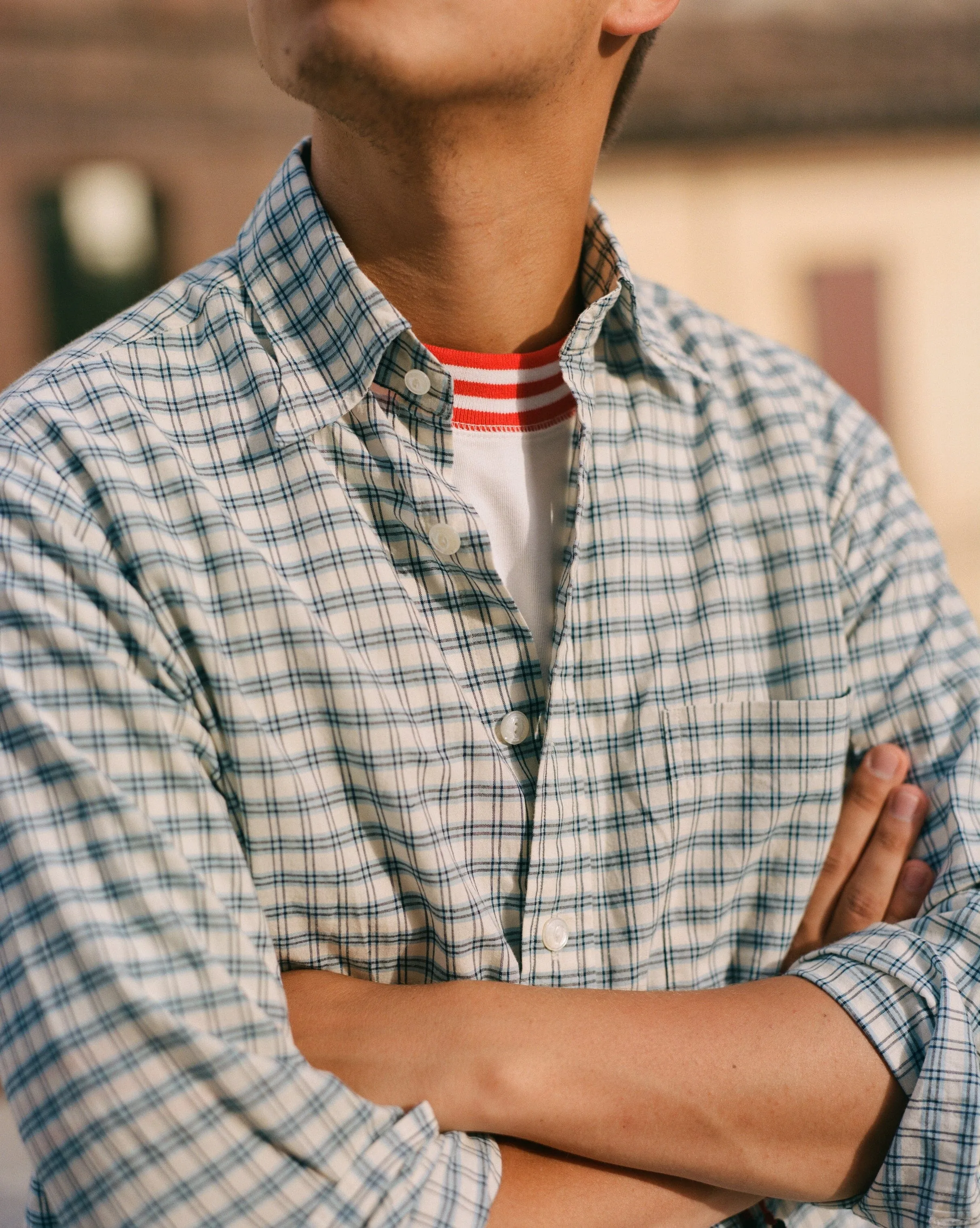 Cozy Stretch White and Red Tipped Ringer T-Shirt