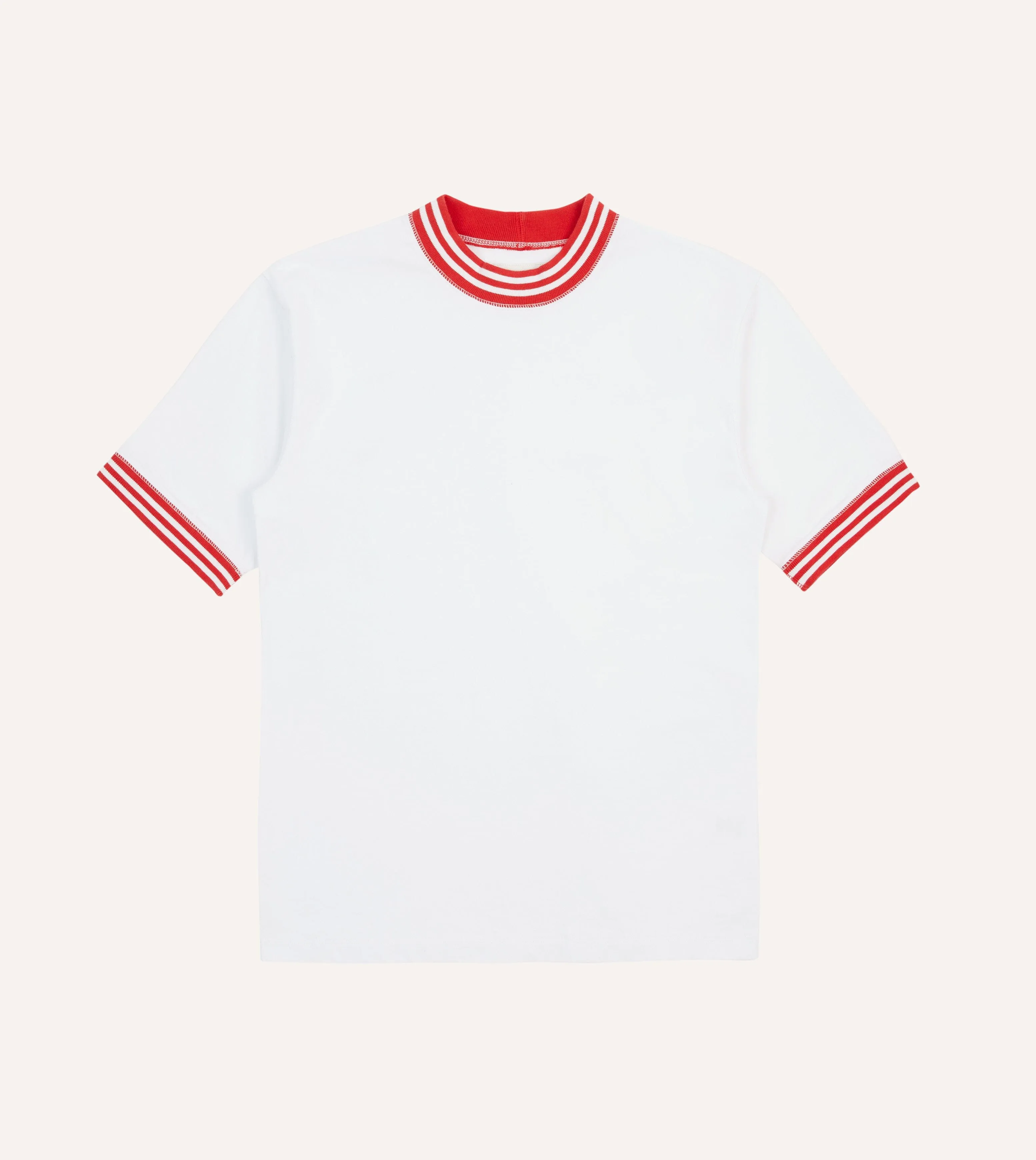 White and Red Tipped Ringer T-Shirt Versatile Wear Soft Design