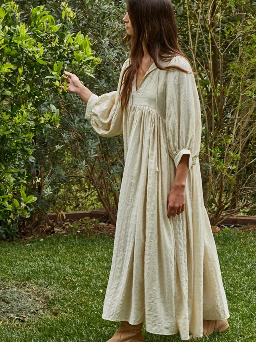 Easy Flex Design WOVEN LONG SLEEVE MAXI DRESS - NATURAL