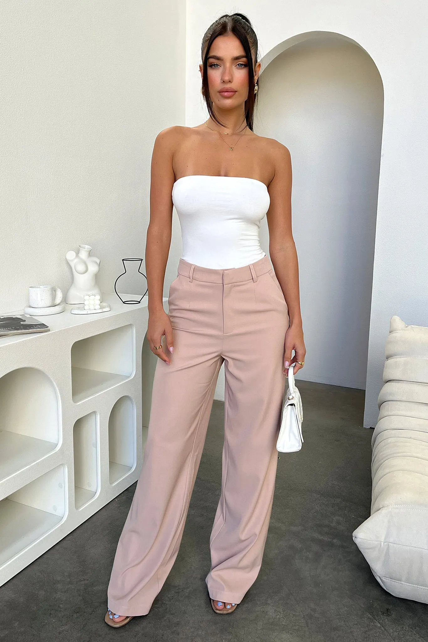 Alaric High Rise Pants - Beige Softened Hem