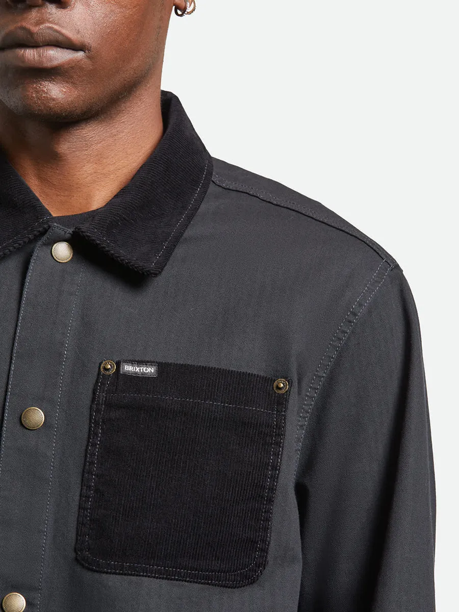 TaglessDesign Fade Resistant Coating BRIXTON HERRINGBONE LW CHORE COAT - BLACK HERRINGBONE