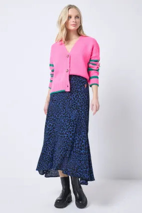 Navy with Black Rock and Roll Leopard High Low Hem Skirt Fair trade