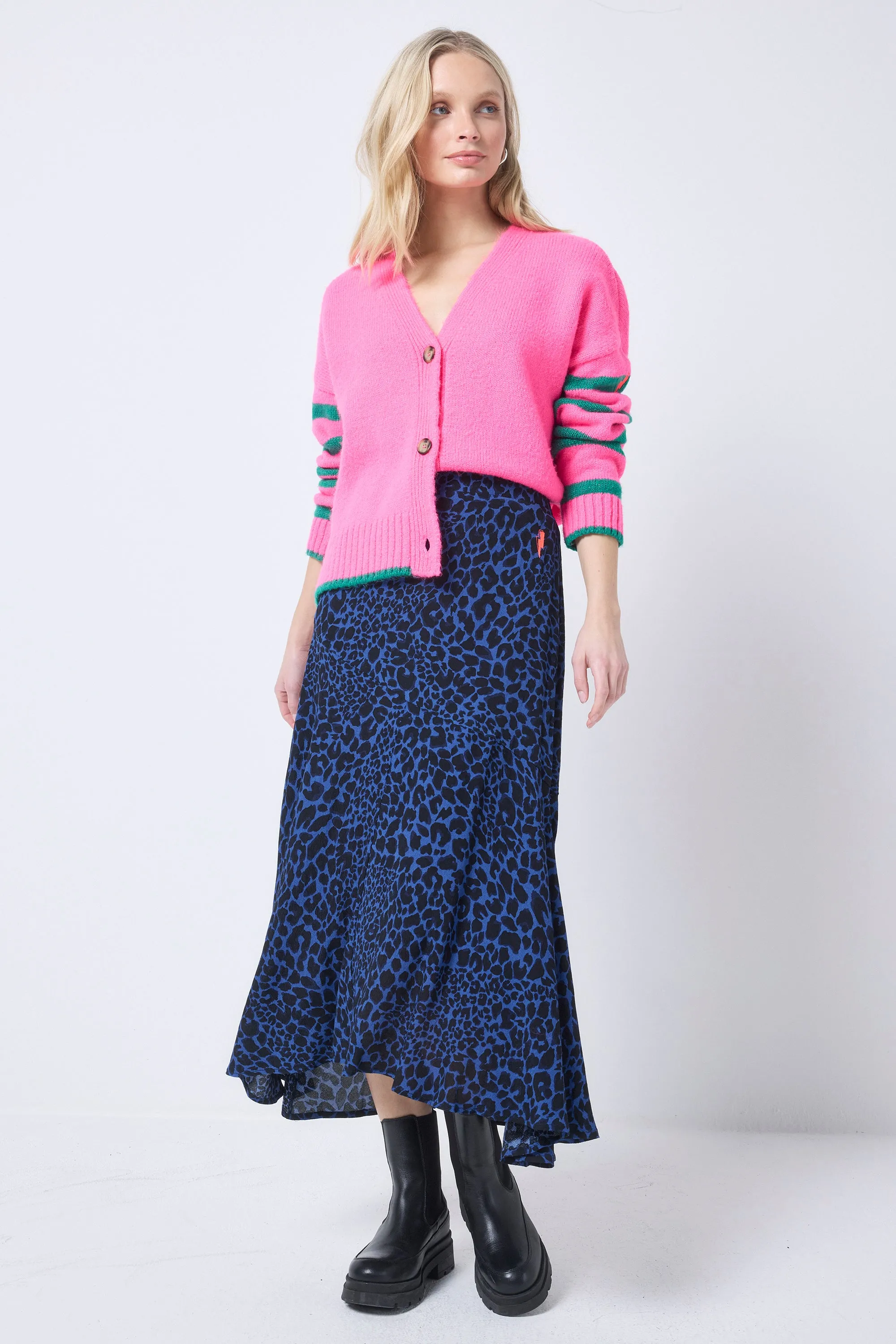 Navy with Black Rock and Roll Leopard High Low Hem Skirt Fair trade