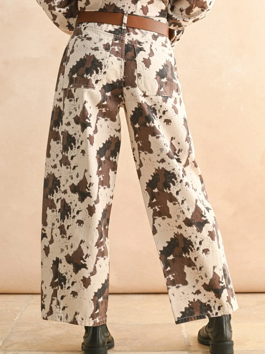 Body Shape COW PRINTED BARREL JEAN