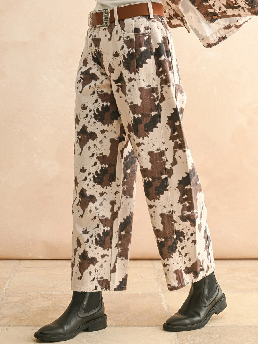 snag resistant COW PRINTED BARREL JEAN