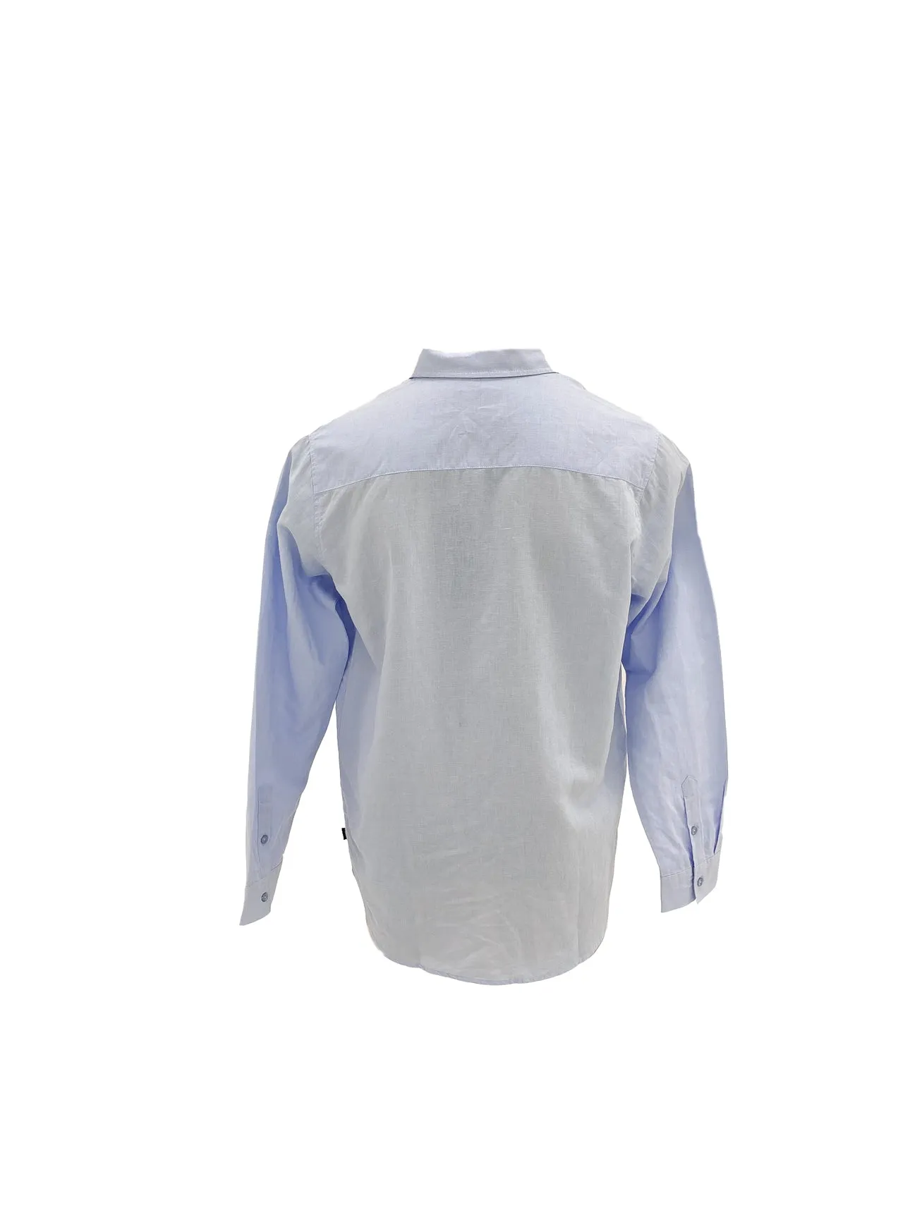 Grid Texture Fabric WrinkleResistant Fabric Linen Long Sleeve Shirt II Blue