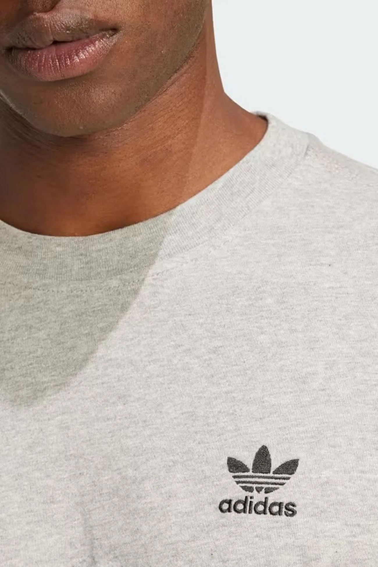 Trefoil Essential Tee Medium Grey Heather Subtle Texture Weave Soft Knit