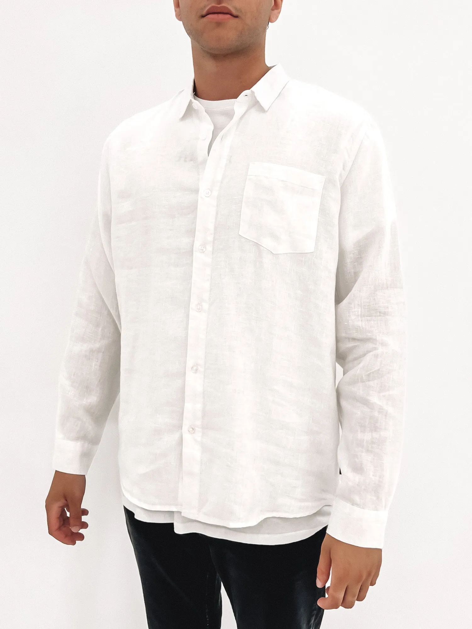 Linen Long Sleeve Shirt White OrganicCotton