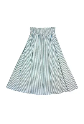 Smocked Waist MIDI Skirt - Deep Sea Stripe Comfort Style