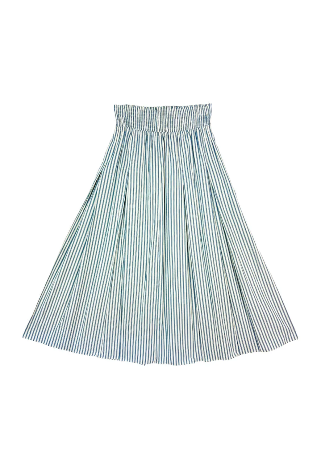 Smocked Waist MIDI Skirt - Deep Sea Stripe Comfort Style
