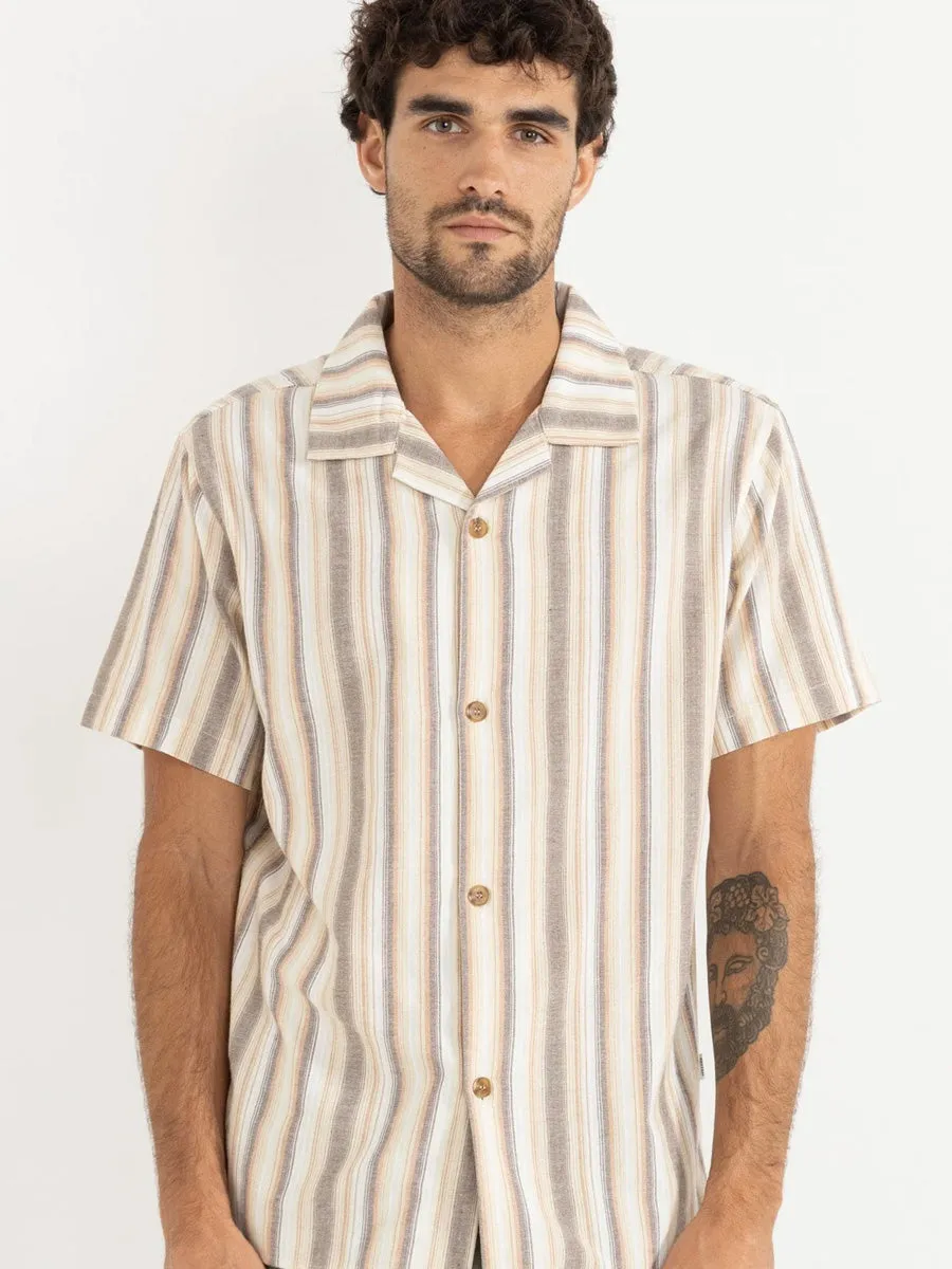 RHYTHM VACATION STRIPE SHORT-SLEEVE SHIRT - TOBACCO All Season Wear Fabric