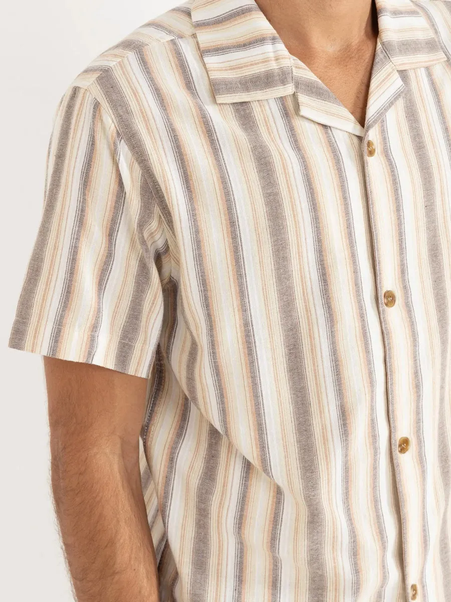 BoxyCrop RHYTHM VACATION STRIPE SHORT-SLEEVE SHIRT - TOBACCO