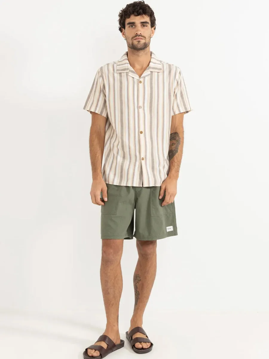 RHYTHM VACATION STRIPE SHORT-SLEEVE SHIRT - TOBACCO Bamboo Fiber Fabric