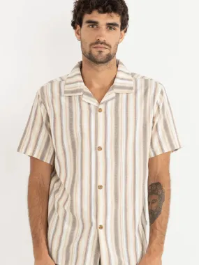 RHYTHM VACATION STRIPE SHORT-SLEEVE SHIRT - TOBACCO All Season Wear Fabric