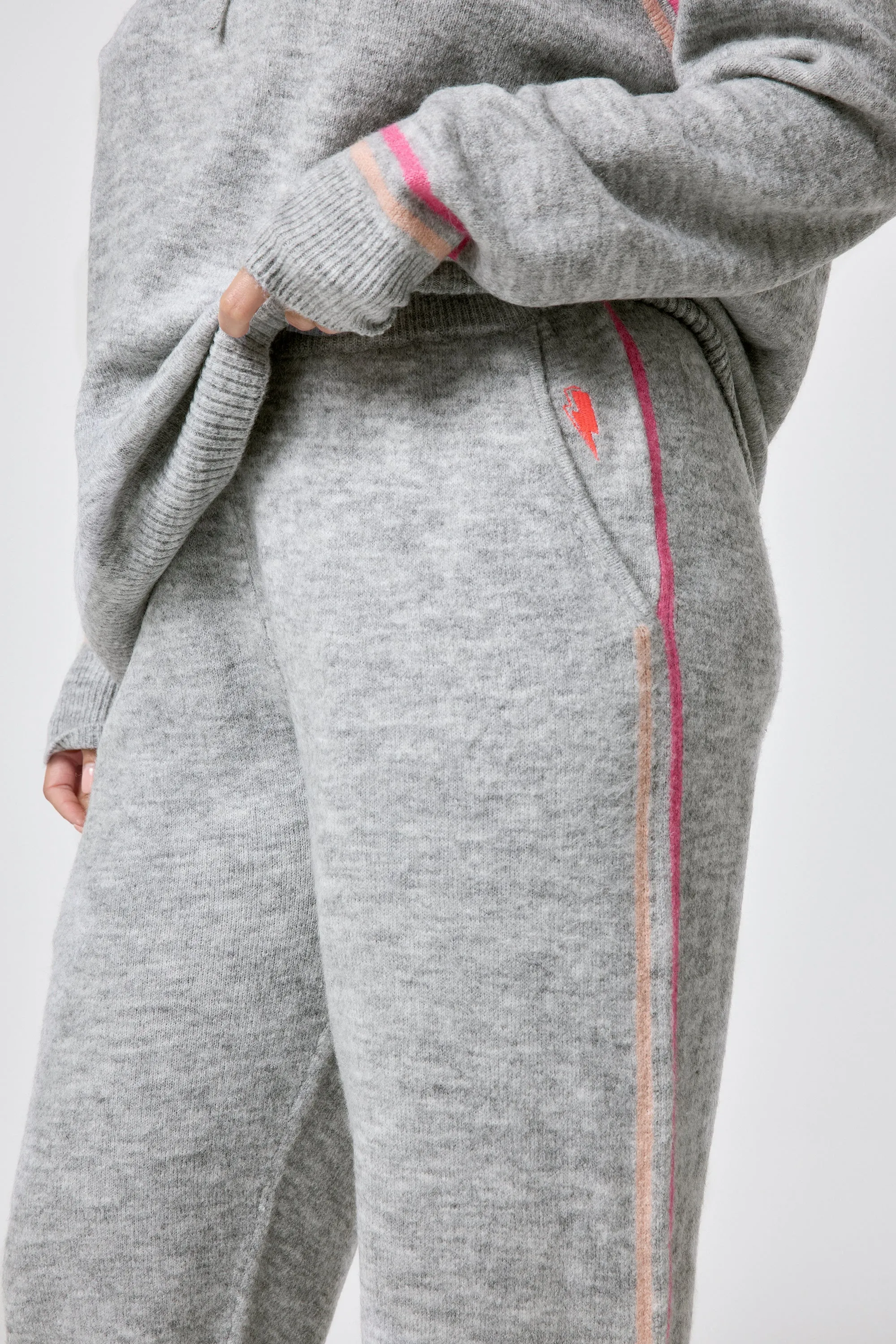 Grey with Peach and Pink Stripe Knitted Lounge Wear Joggers Smooth Flatlock Seams