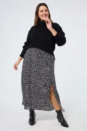 Black with White Cheetah Side Split Skirt party look Stylish Finish