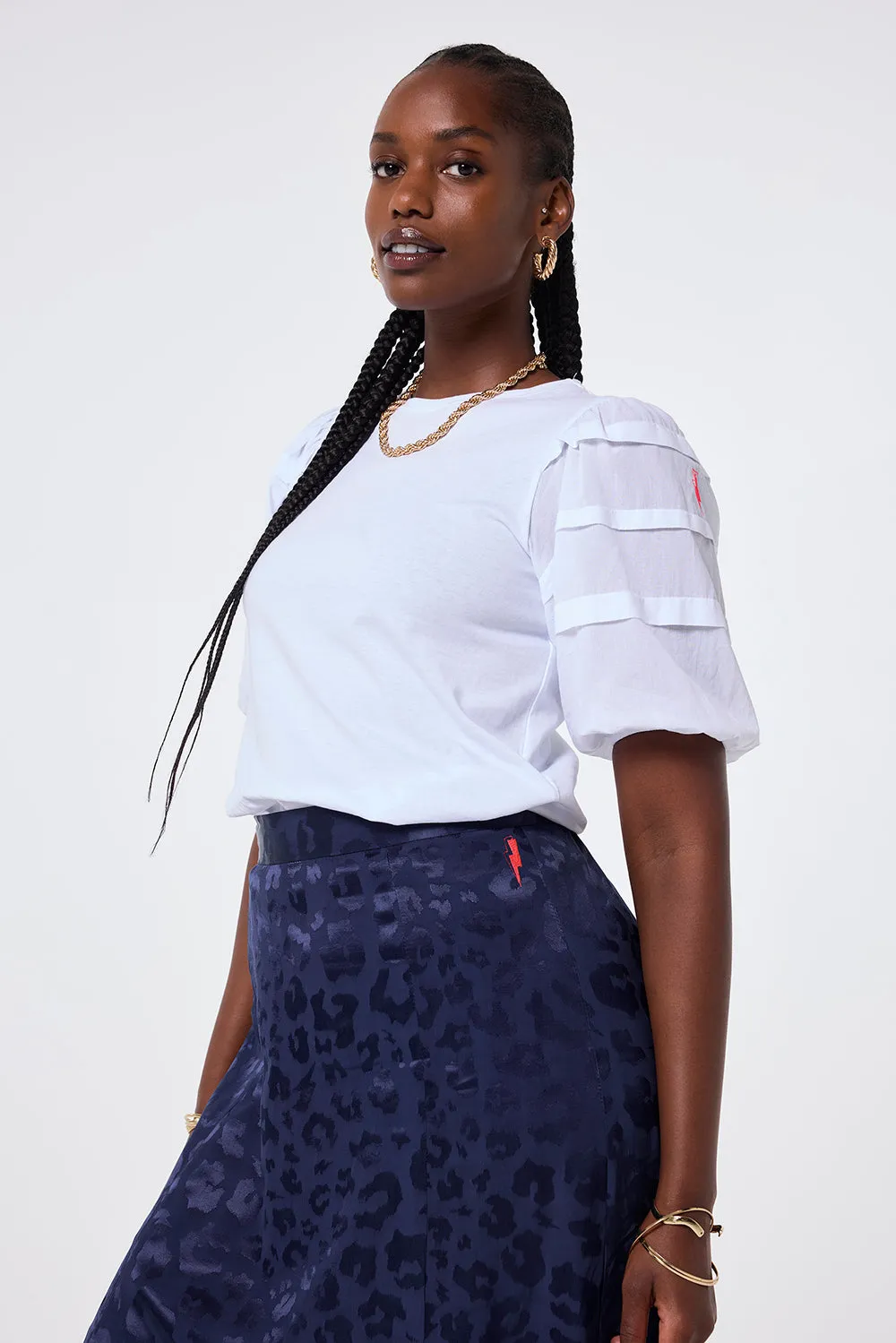 Natural Look Navy Jacquard Leopard Split Front Skirt