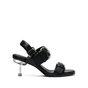 Metallic Stilettos Open Toe Pumps OSHA LINE MID BLACK