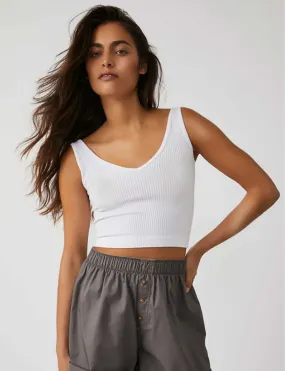 Solid Rib Brami, White Premium Fabric Blend Friction Free Fabric