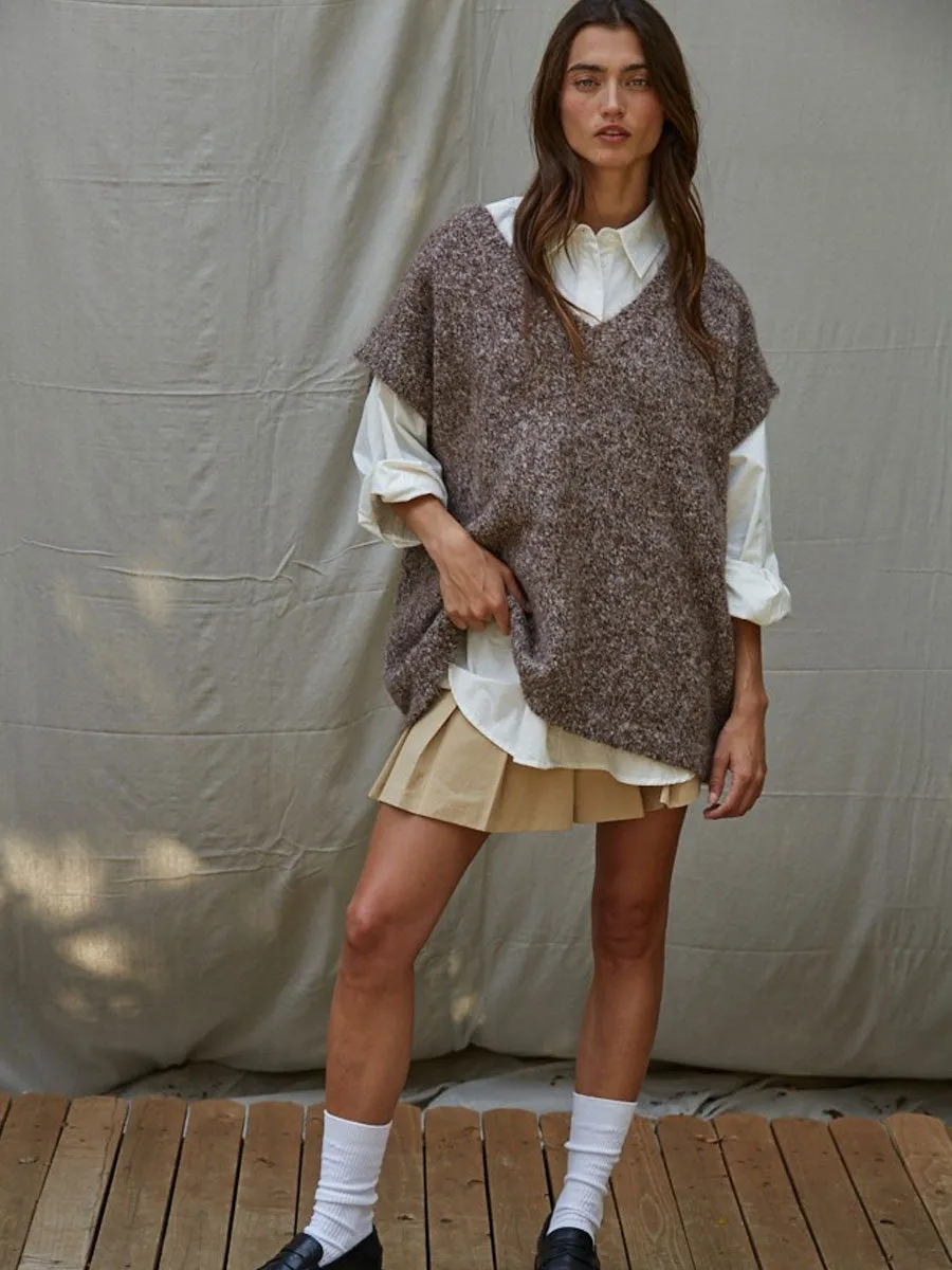 OVERSIZED VEST TOP - MOCHA Yarn Dyed Fabric Odor Control Technology