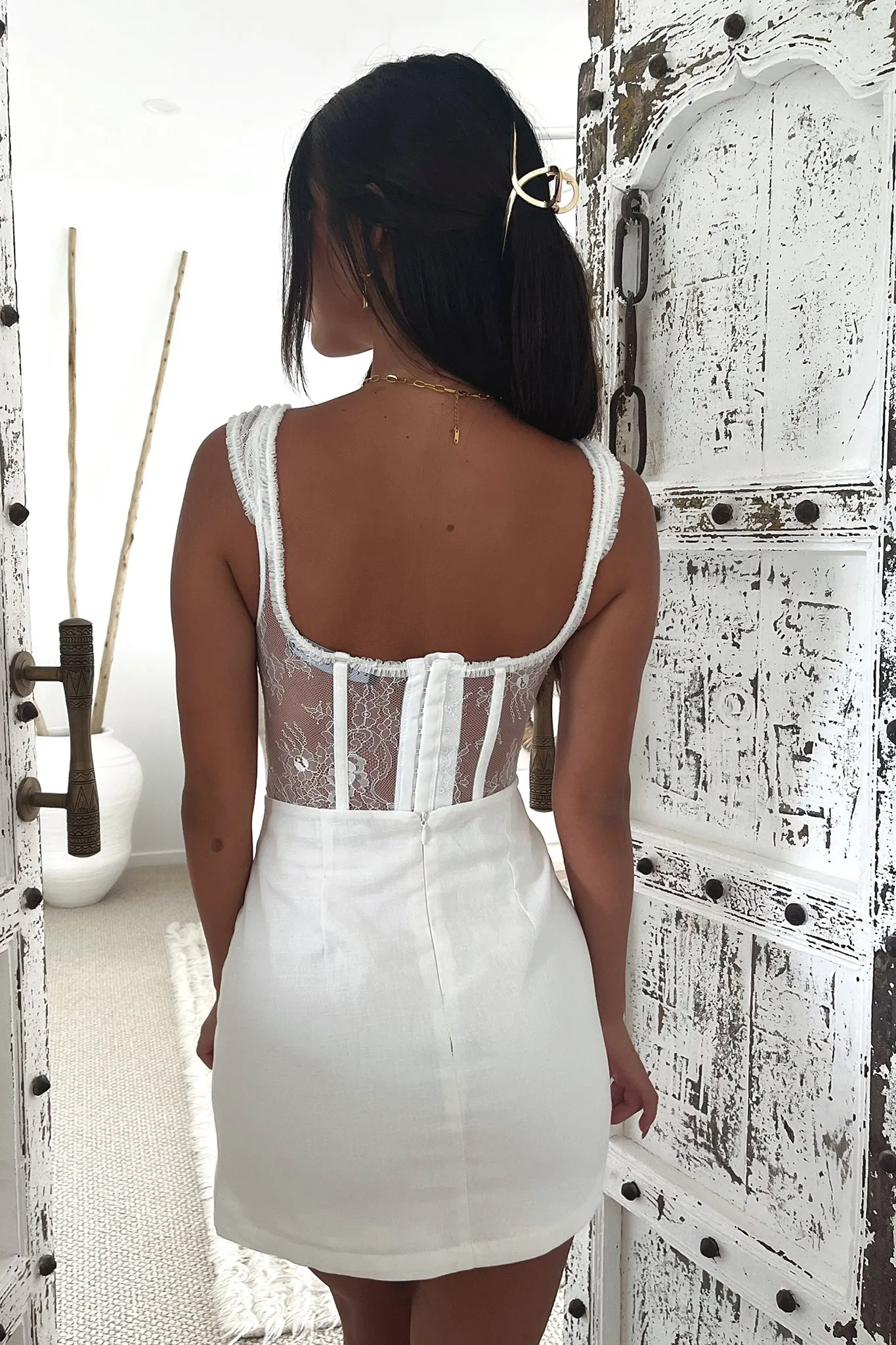 Paige Mini Skirt - White Bold Mood Washable fabric