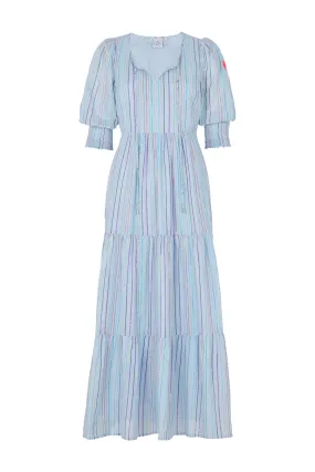 Simple Mood Moment Glow Pale Blue with Rainbow Lurex Tie Front Maxi Dress