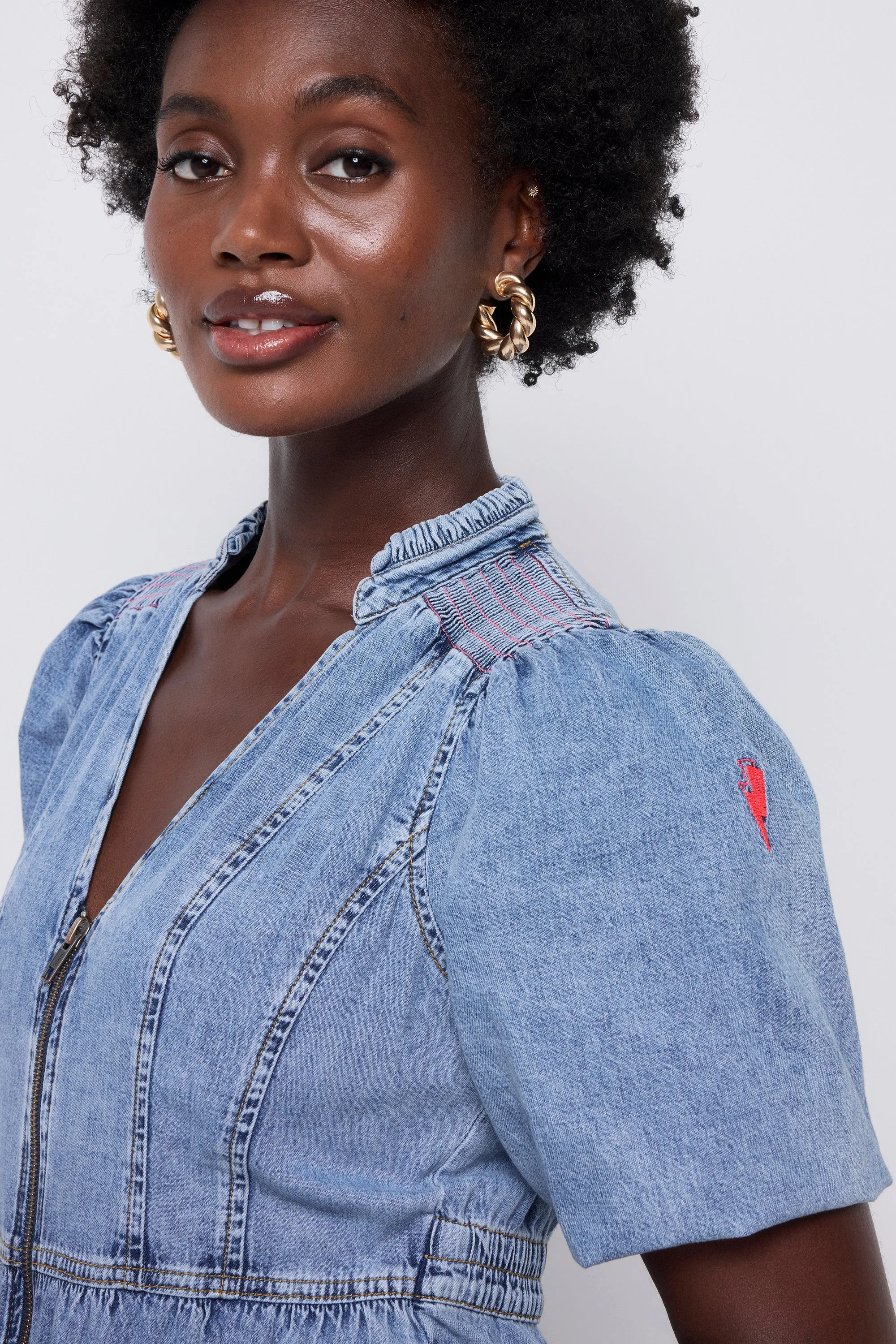 Pale Indigo Zip Detail Tiered Midi Denim Dress Tulle Flow Fall Fashion