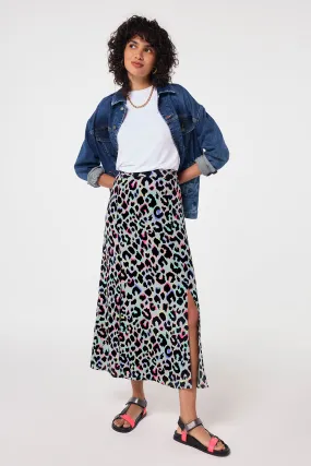 Dance Practice Pale Khaki with Rainbow Shadow Leopard Split Front Skirt