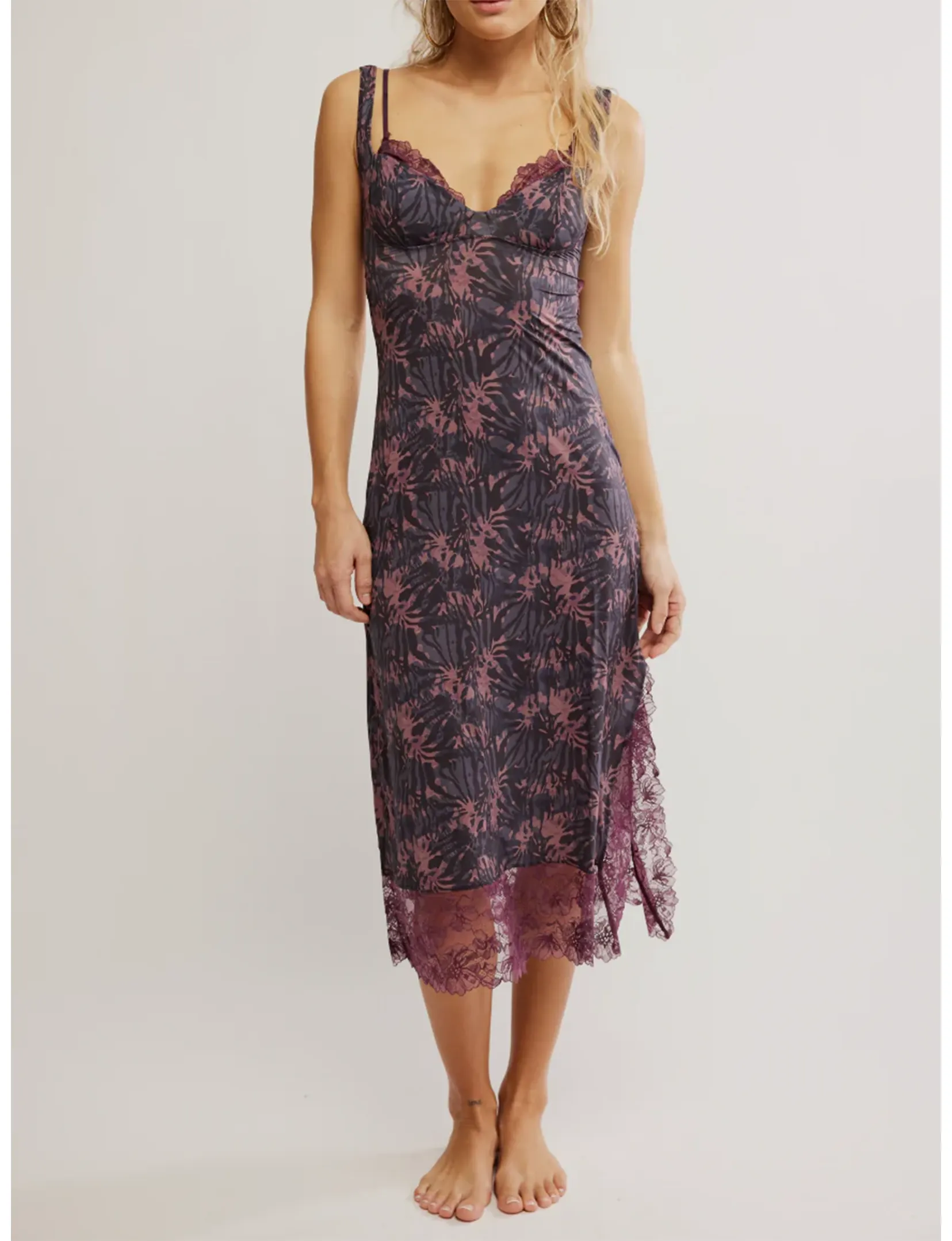 Boxy-Style Evening Tone Party Crasher Midi Slip, Deep Charcoal/Combo