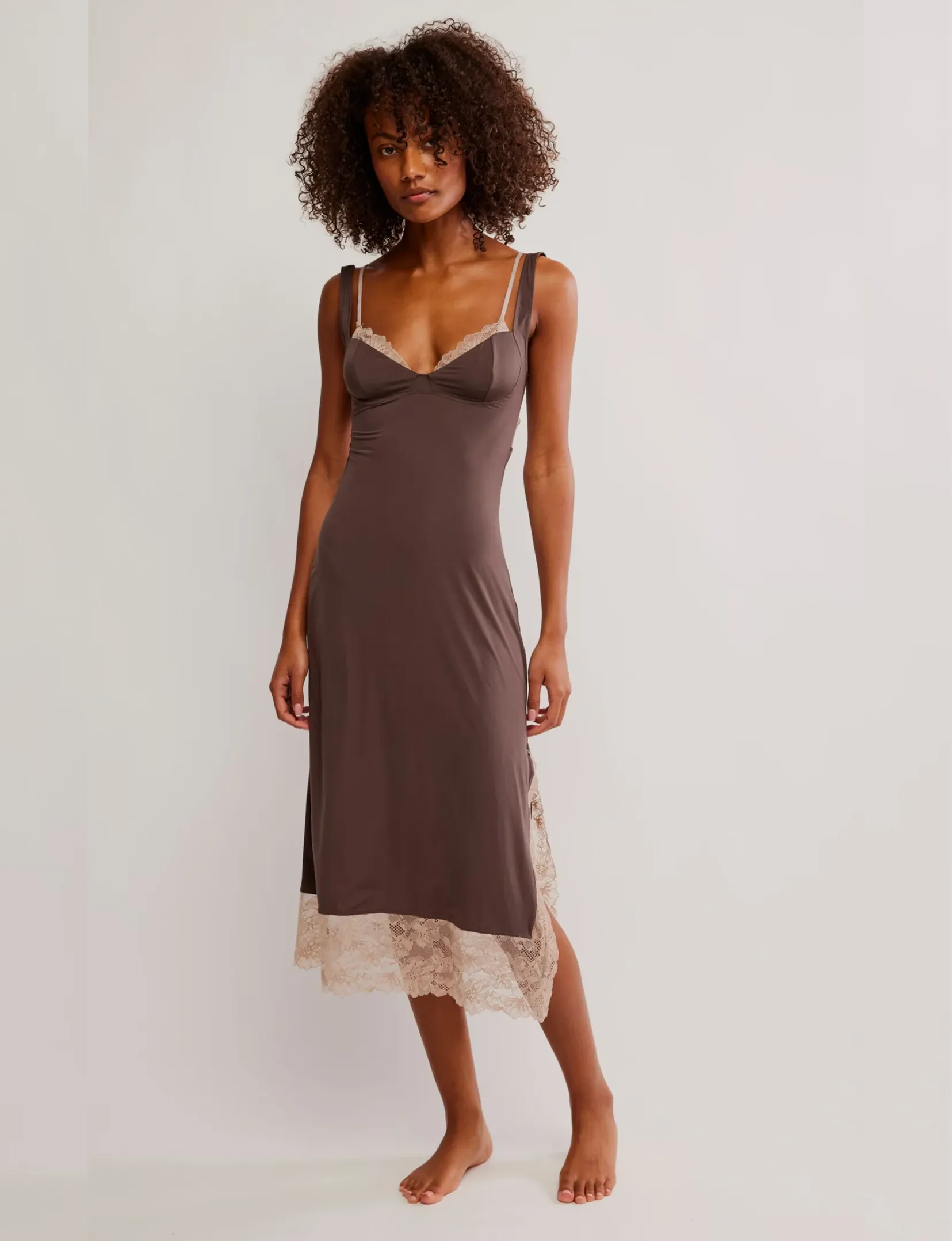 Party Crasher Midi Slip, Mushroom/Double Espresso Smooth Detail Street-Style