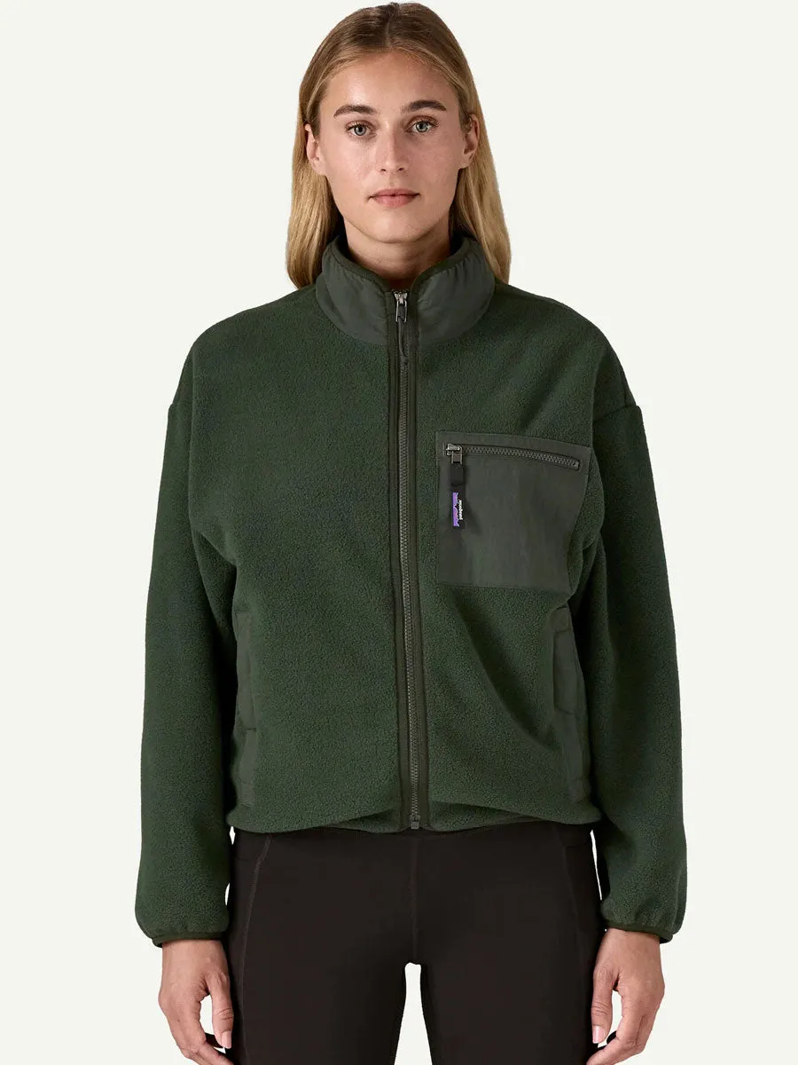 RawHemDetail Breathable Mesh Back PATAGONIA WOMEN'S SYNCHILLA FLEECE JACKET - OLD GROWTH GREEN
