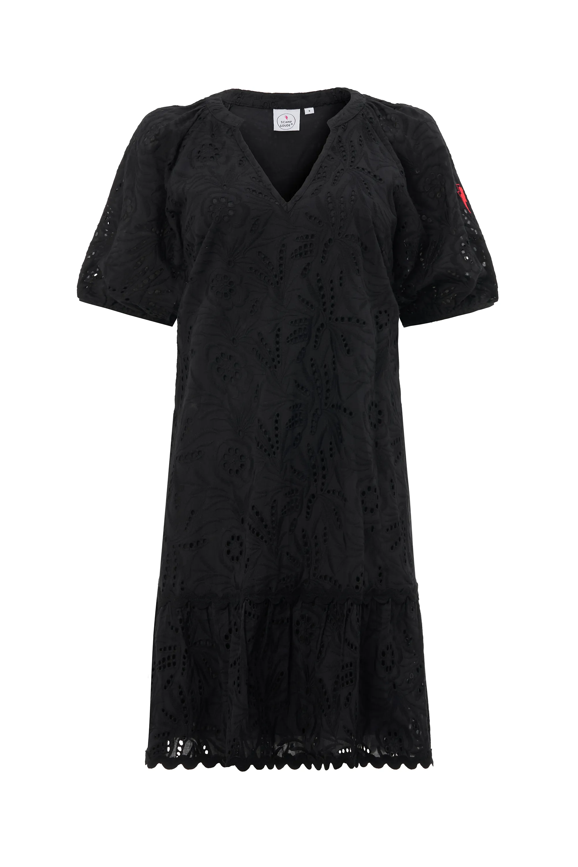 Work Friendly Dinner Outfit Black V-Neck Broderie Short Dress